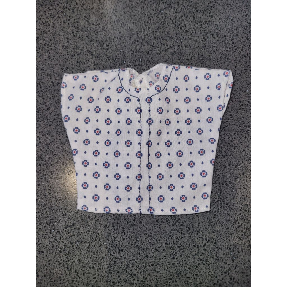 Vintage Ken Barbie Shirt Blue Calico Print Mattel 1980s